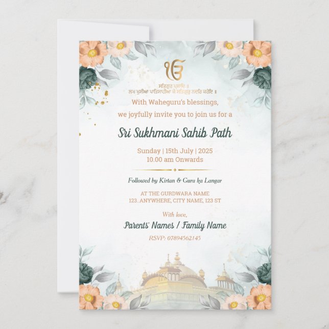 Blommig Sri Sukhmani Sahib Path-inbjudan Inbjudningar (Framsida)