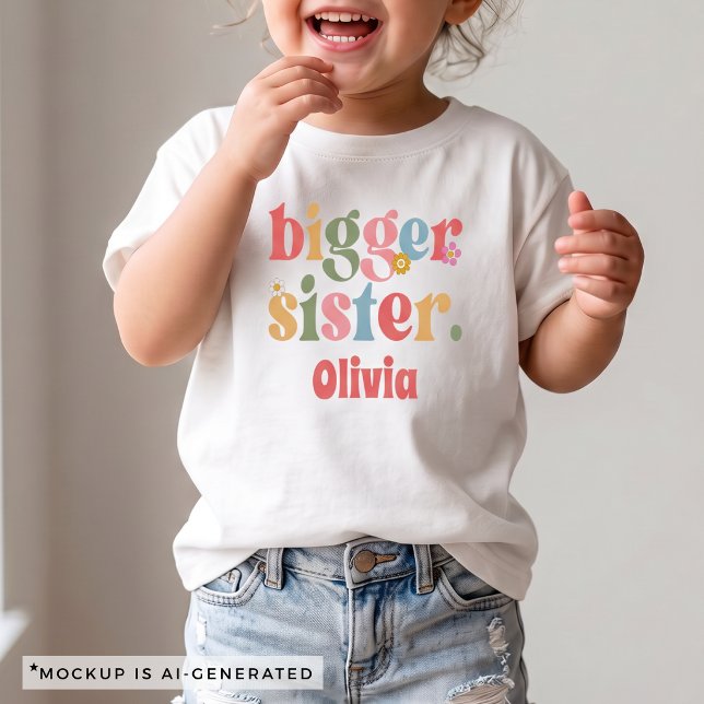 Blommig Storasyster Graviditetsannonsering T Shirt (Floral Big Sister Pregnancy Announcement Toddler T-shirt)