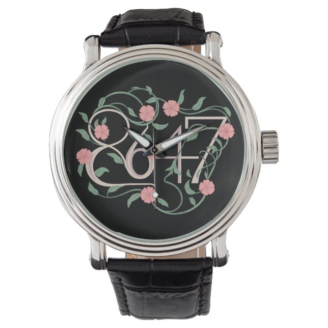 Blommig Subtil Anti Trump 8647 86 47 Boho Armbandsur (Framsida)