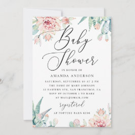 Blommig Sukkulent Baby Shower | Elegant Boho Kaktu Inbjudningar