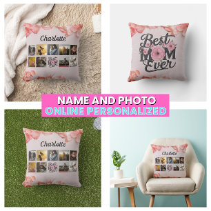 Blommig Super Mamma Alltid Text Moder Foto Collage Kudde