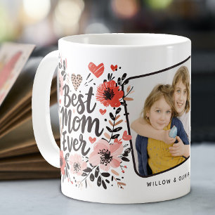 Blommig Super Mamma Någonsin Foto Kaffemugg
