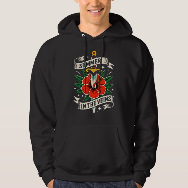 Blommig svärdsemblem | Levande hibiskus sommar Hoodie (Framsida)