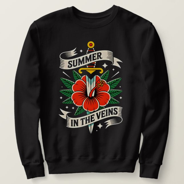 Blommig svärdsemblem | Levande hibiskus sommar Lång Ärmad Tröja (Design framsida)