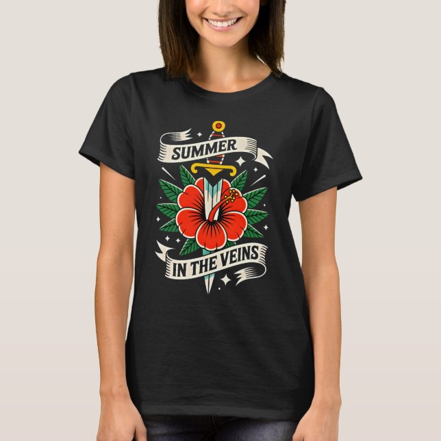 Blommig svärdsymbol | Levande hibiskus sommar T Shirt (Framsida)