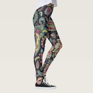 Blommig svart paisley leggings