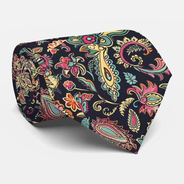 Blommig svart paisley  slips (Rullad)
