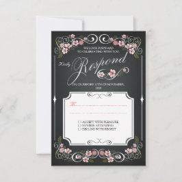 Blommig svart tavla Vintage djärv bröllop RSVP OSA Kort