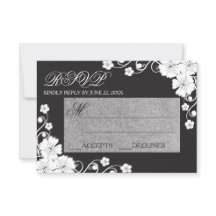 Blommig svart & vit - RSVP-kort