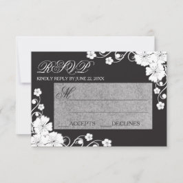 Blommig svart & vit - RSVP-kort OSA Kort