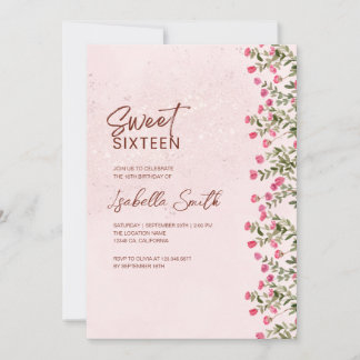 Blommig Sweet 16-festinvitation – Elegant Rustik Inbjudningar