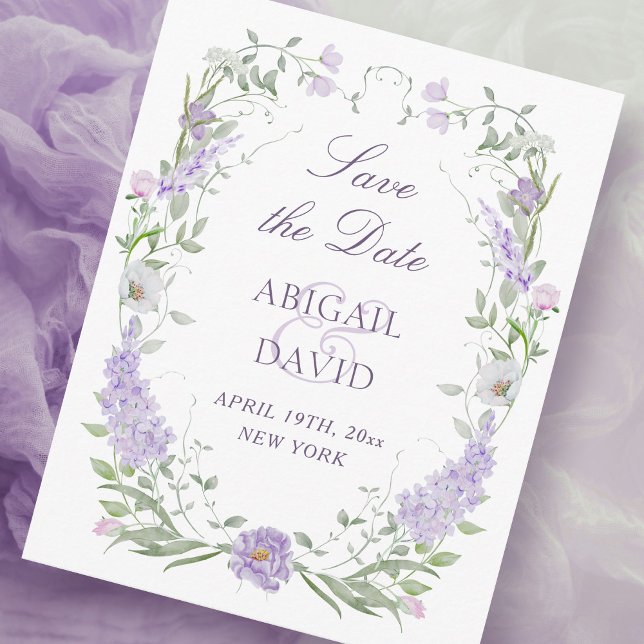 Blommig Syrlilja Lavendel Ram Bröllop Spara Datum Datumet (Skapare uppladdad)