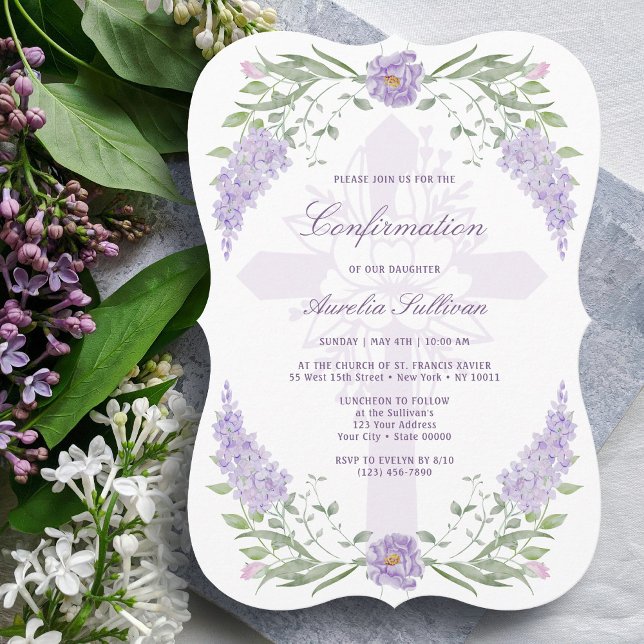 Blommig Syrlilja Ram Heliga Korsets Konfirmation Inbjudningar (Skapare uppladdad)
