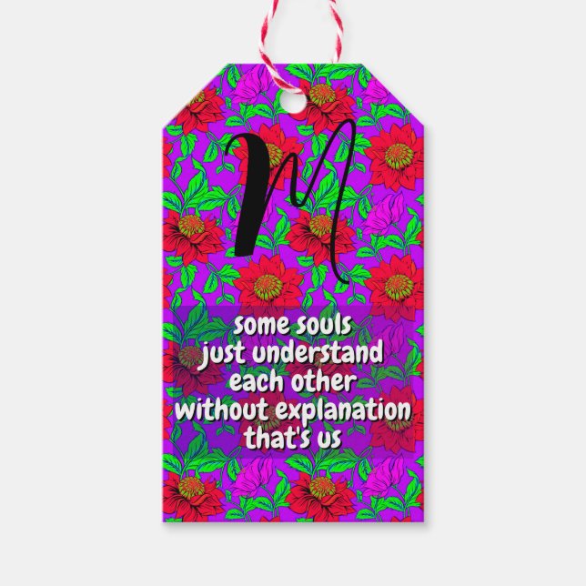 Blommig syster-citat & monogram | Speciell Presentetikett (Framsidan)