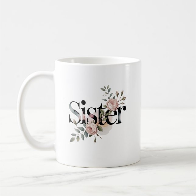 Blommig systertypografi botanisk presentdesign kaffemugg (Vänster)