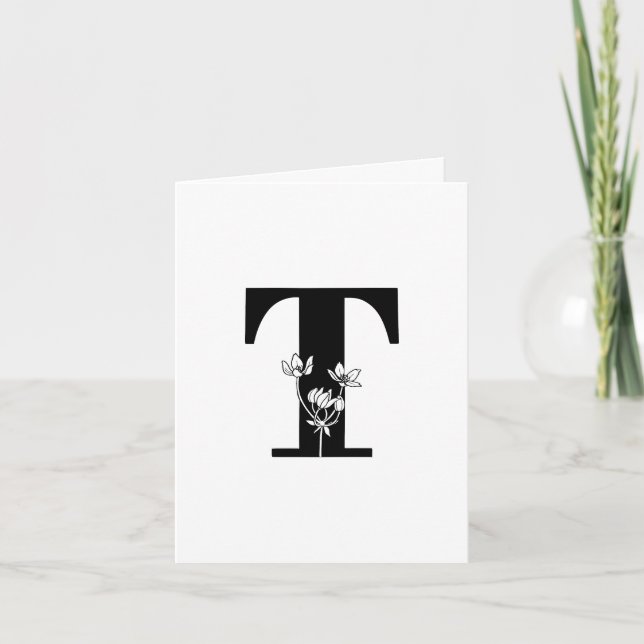 Blommig T-monogram på vit notkortsedel Anteckningskort (Framsida)