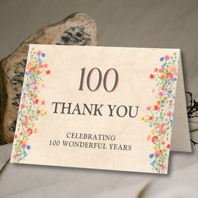 Blommig tack för 100-årsdagen – Elegant vildblomma Kort (Skapare uppladdad)