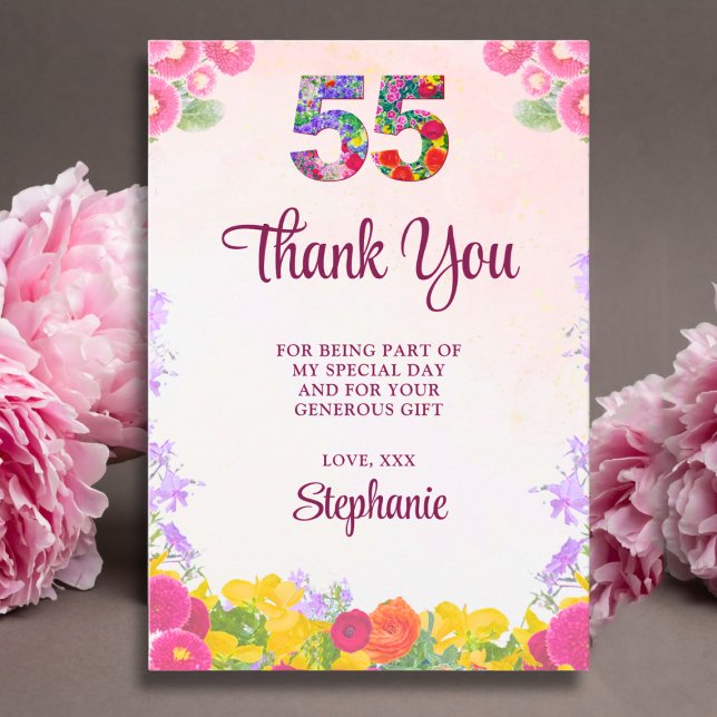 Blommig tack för 55-årsdag - Blush Bloom 55 år Kort (Skapare uppladdad)
