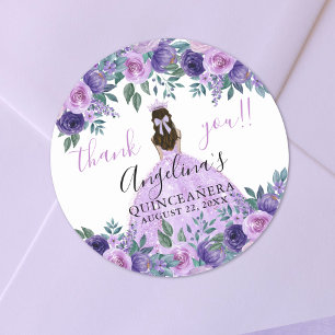 Blommig Tacksamhet Lila Quinceanera Runt Klistermärke