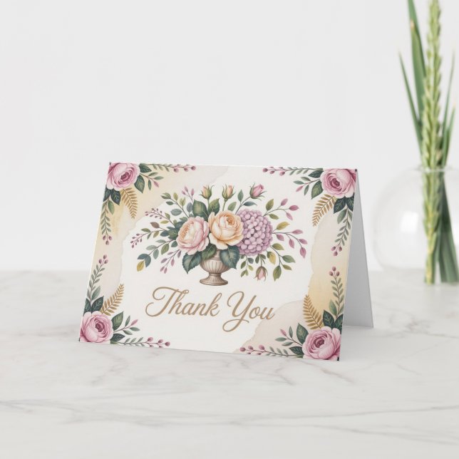 Blommig tacksamhetskort med akvarellkrans tack kort (Framsida)