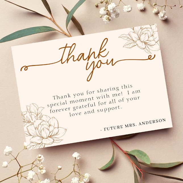 Blommig Tan Brun Bröllopsfest Tack Kort (Floral Tan Brown Bridal Shower Thank You Card
)