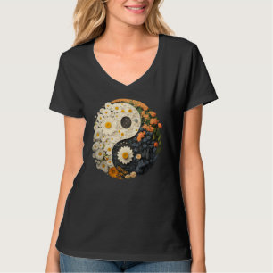 Blommig Taoism Yin Yang-symbol på blomma Taijitu Y T Shirt