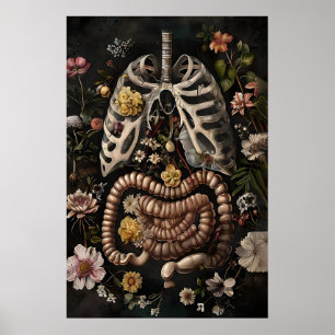 Blommig tarm anatomi tryck, gotisk mörk poster