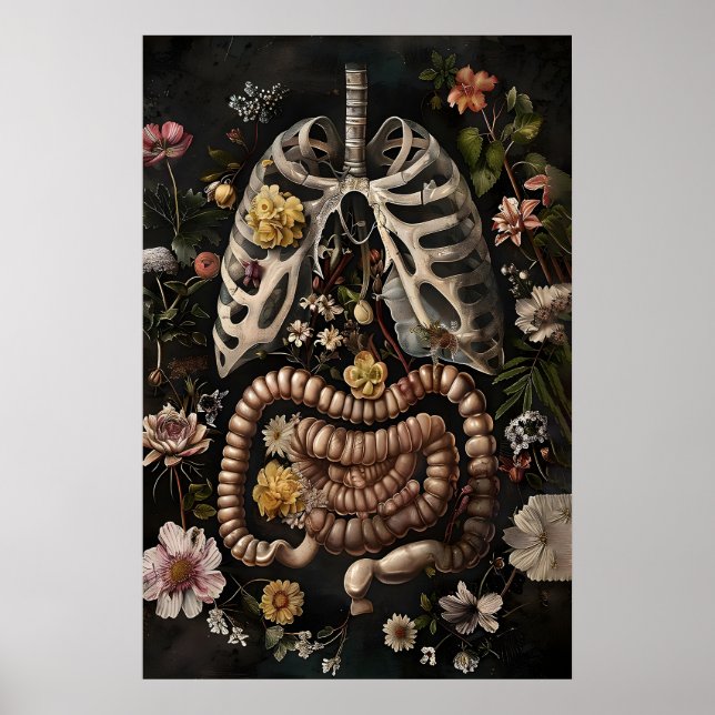 Blommig tarm anatomi tryck, gotisk mörk poster (Framsidan)