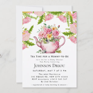 Blommig Tea Party Baby Shower Inbjudan