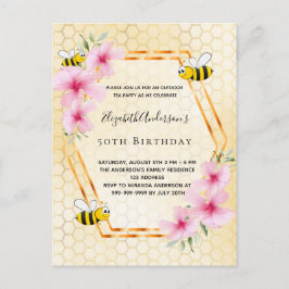 Blommig tea party-inbjudan för 50-årsfest vykort