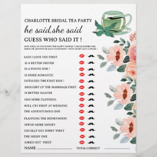 Blommig Tefest Bröllopsduschspel  Reklamblad