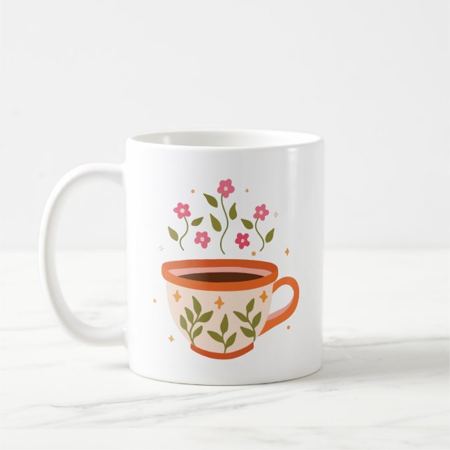Blommig tekopp kaffemugg (Vänster)