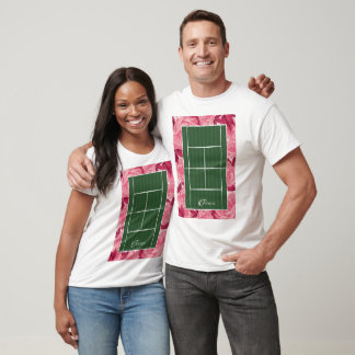 Blommig tennisbana Rosa Preppy Tennis T-Shirt
