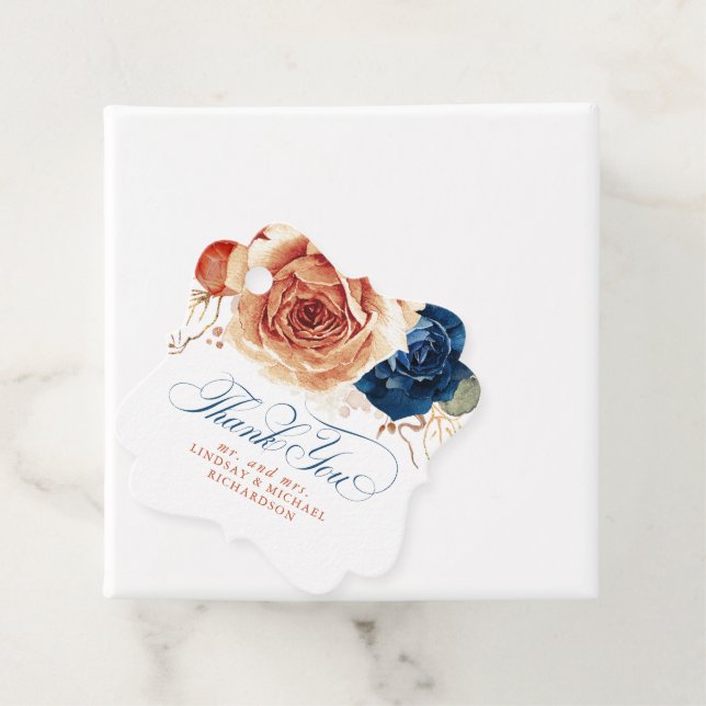 Blommig Terracotta Marinblå Boho Bröllop Tack Gåvor Etiketter (På plats)