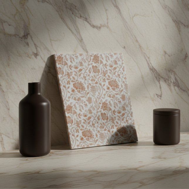 Blommig Terrakotta Toile-mönster Kakelplatta (Floral Terracotta Toile Pattern Ceramic Tile)