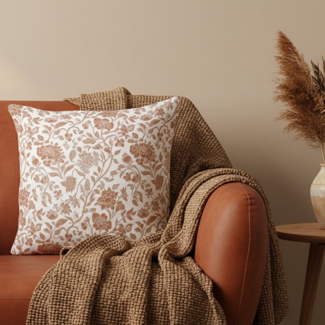 Blommig Terrakotta Toile-mönster Kudde ( Add a touch of rustic charm to your home with this Floral Terracotta Toile Pattern Throw Pillow! )