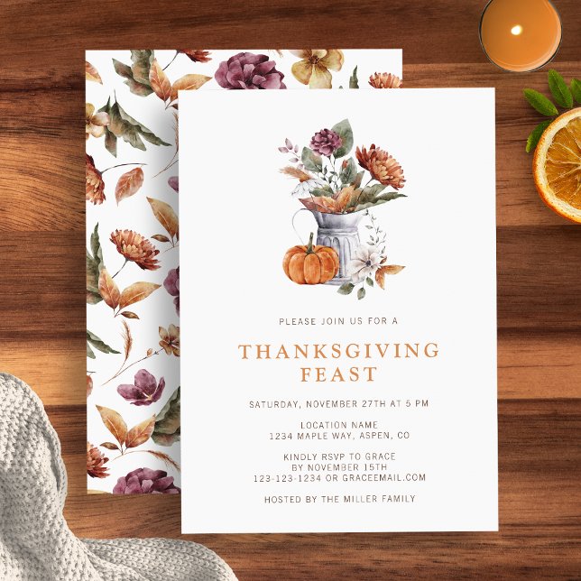 Blommig Thanksgiving-middag Inbjudningar (Autumn floral Thanksgiving dinner Invitation rustic pumpkin autumn floral by Painted Paperie
)