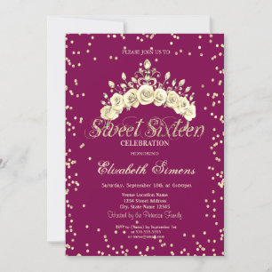 Blommig Tiara Diamanter Prinsessa Sweet 16 Inbjudningar