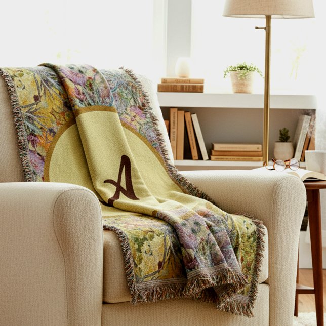 Blommig Tistel Färgglatt Monogram Boho Chic Filt (Skapare uppladdad)