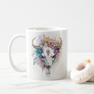 Blommig Tjurkalle Vattenfärgskonst Kaffemugg