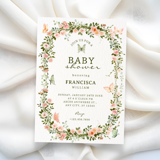 Blommig trädgård fjärilar baby shower inbjudningar (Skapare uppladdad)