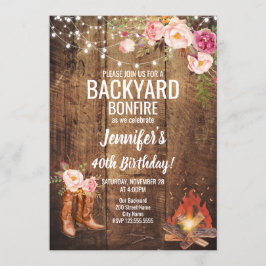 Blommig trädgårds bakgård brasa födelsedagsfest inbjudningar