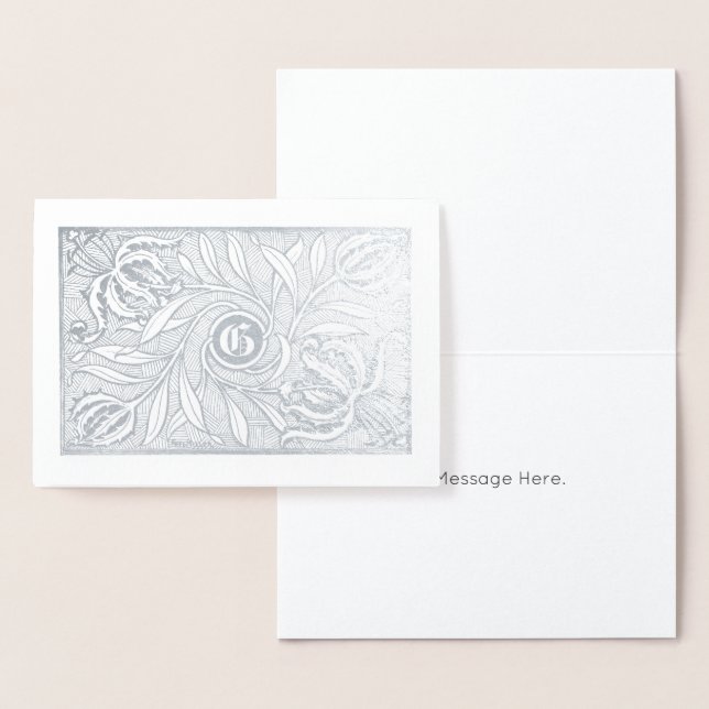 Blommig träsnittmonogramtryck folierat kort (Display)