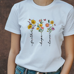 Blommig tro, hopp, kärlek   Kristet t-shirt