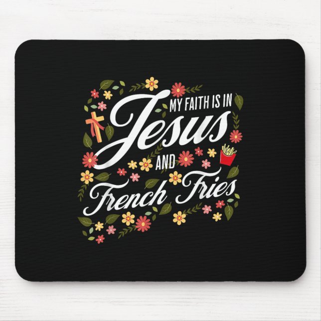 Blommig tro på Jesus och pommes frites religiös C Musmatta (Framsidan)