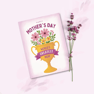 Blommig trofé mors dag lila helgkort