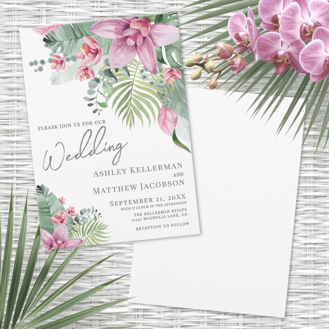 Blommig Tropisk Bröllop Inbjudningar (Floral Tropical Wedding Invitation)