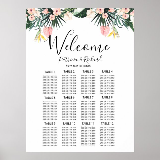 Blommig Tropisk Bröllopsställning för Destinationb Poster (Framsidan)
