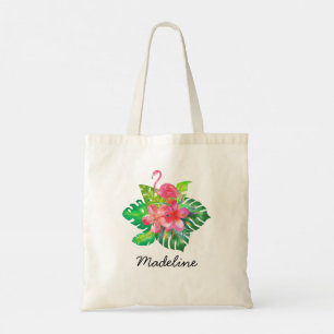 Blommig Tropisk Flamingo Monogram Tygkasse