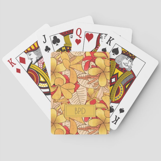 Blommig Tropisk Mönster Initialer Röd Gul Casinokort (Baksidan)